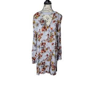 Mossimo Womens Floral Babydoll Dress L Blue Multicolor Boho Cottagecore Rayon